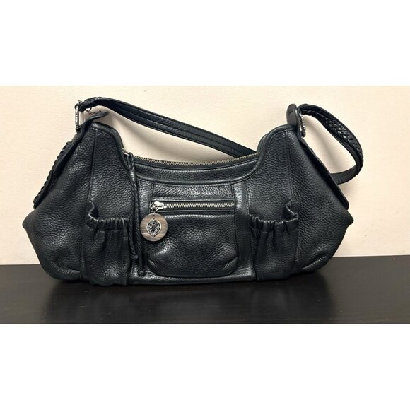 Vintage Brighton Black Samantha Leather Purse Satchel Equestrian Shoulder Bag - Picture 1 of 14